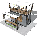 Mall Shop With Container Structure Awning String Lights Coca-Cola Sign Bar Counter And Bench
