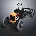 Vintage Car Chassis Mechanical Structure With Yellow Engine Steering Wheel And Wheels 3d model