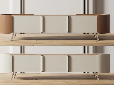 Modern Two Tone TV Stand With Beige Brown Panels Storage Compartments And Metal Legs 3d model