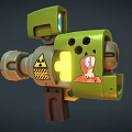 Green Cartoon Weapon With Radioactive Warning Sign Yellow Glowing Parts And Barrel Grip