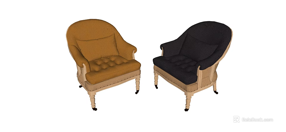 Single Sofa With Brown And Black Colors Wooden Legs Button Tufted Seat 3d model 