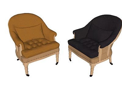 Single Sofa With Brown And Black Colors Wooden Legs Button Tufted Seat 3d model