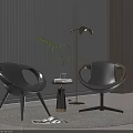 Modern Brown Leather Chairs And Round Table With Floor Lamp Green Plant And Window Blinds