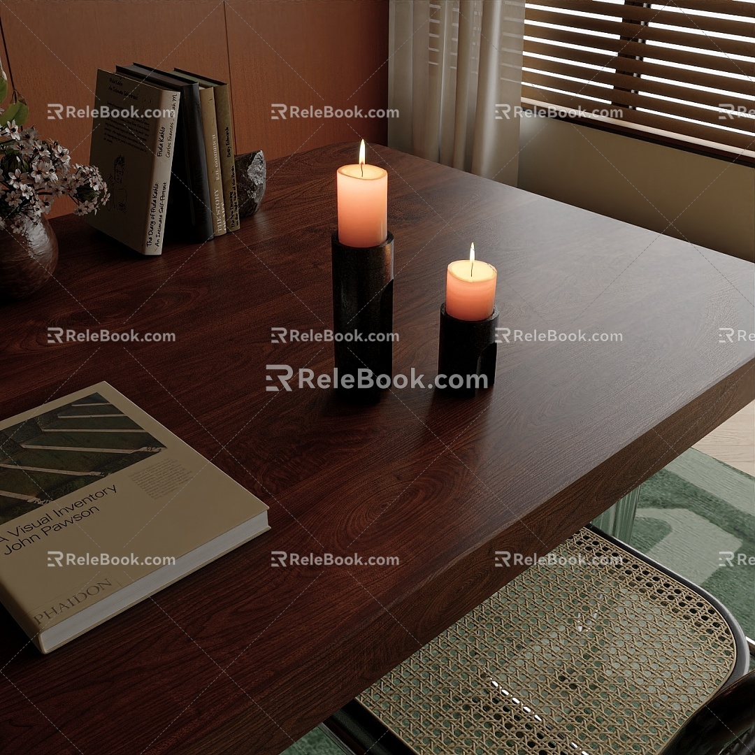 Candle Candlestick Retro Style Dining Table and Chair Ornaments 3d model