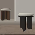 Modern Minimalist Stools With Upholstered Seat And Brown Black Cylindrical Legs