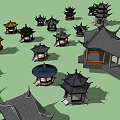 Traditional Chinese Architectural Models With Curved Roofs And Various Pavilion Designs