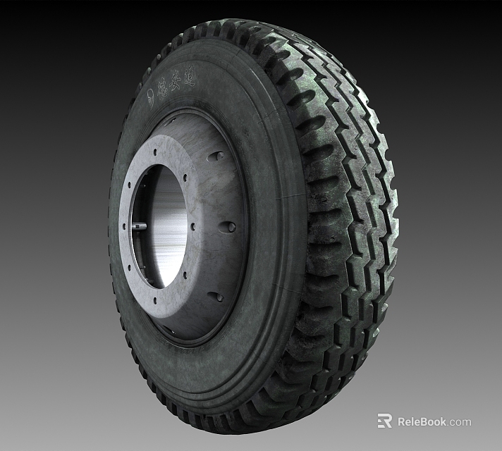 Heavy Duty Tire With Black Rubber Construction And Metal Rim Tread Pattern 3d model 