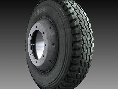 Heavy Duty Tire With Black Rubber Construction And Metal Rim Tread Pattern 3d model