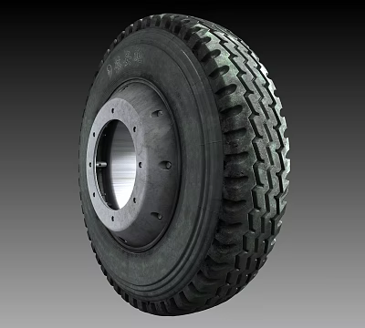Heavy Duty Tire With Black Rubber Construction And Metal Rim Tread Pattern 3d model