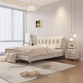 Cozy Background Double Bed In Light Bedroom With Nightstands And Wall Art