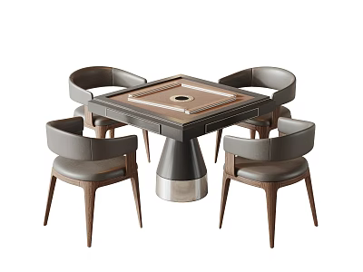 Modern Entertainment Table With Wooden Top Metal Base And Grey Chairs 3d model