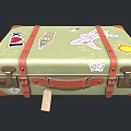 Vintage Green Suitcase With Red Leather Trim Travel Stickers Like I Love NY Plane Sun