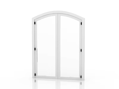 White Double Casement Window With Arched Top And Clear Glass Panels 3d model