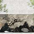 Landscape Feature Wall with Natural Stone Mountain Patterns and Green Foliage 3d model