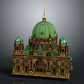 Cartoon Building Scene With Green Dome Golden Spire And Multiple Small Domes