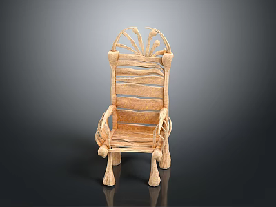 Handcrafted Wooden Armchair With Intricate Backrest Curved Armrests And Tapered Legs 3d model