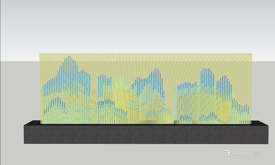 Modern Decorative Wall Sculpture With Blue Green Yellow Vertical Striped Pattern 3d model