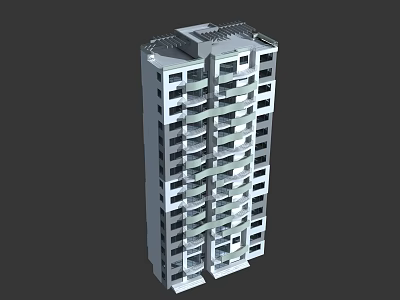 Modern High Rise Residential Building With Multi Story Design And Balconies 3d model