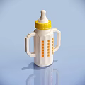 White Baby Bottle With Yellow Cap Two Handles And Orange Square Patterns