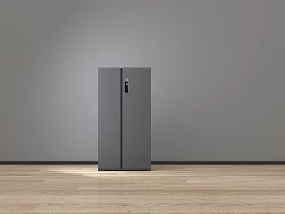 Sleek Gray Double Door Refrigerator Freezer In Modern Room With Gray Wall And Wooden Floor 3d model