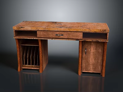 Wooden Desk With Drawer Vertical File Holder And Cabinet For Home Office 3d model