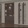 Elegant Modern Full Wall Bookcase With Arched Glass Doors And Built In Warm Lighting