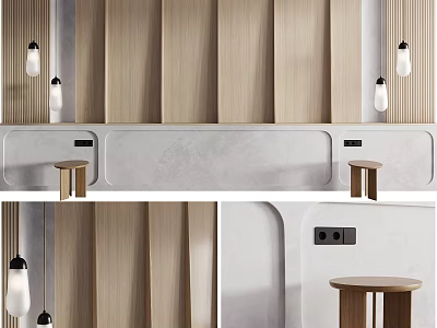 Modern Bedroom Accent Wall With Wooden Panels And Pendant Lights 3d model