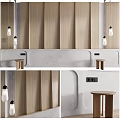 Modern Bedroom Accent Wall With Wooden Panels And Pendant Lights