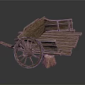 Old Style Wooden Cart with Large Spoked Wheel and Side Wooden Stump
