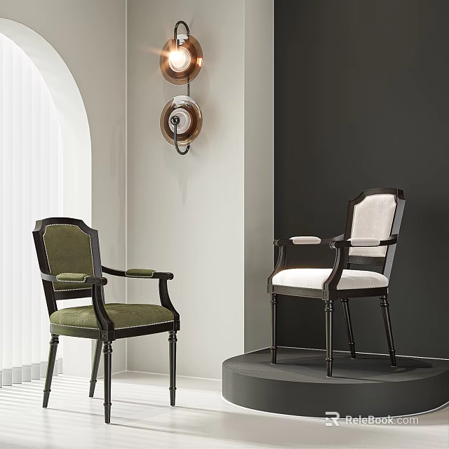 Green And White Upholstered Lounge Chairs With Dark Wood Frame In Modern Interior Design 3d model 