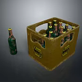 Yellow Beer Crate With Green Bottles And Single Bottle Beside It