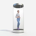 Transparent Cylindrical Container With Female Model In White Top And Blue Jeans