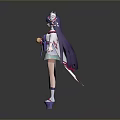 Anime Female Decorative Figure Wearing Kimono With Blue Hair And Flower Details