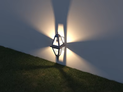 Outdoor Light On White Wall Emitting Light Beam With Symmetrical Shadow And Green Grass 3d model