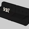 Dark Gray Leather Two Seater Sofa With Black White Pattern Cushion And Tufted Backrest 3d model