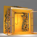 Instagrammable Photo Spot With Yellow Open Frame Orange Flowers And Hanging Yellow Umbrella