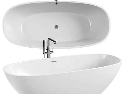 Modern Freestanding White Bathtub Design With Chrome Faucet And Smooth Surface 3d model
