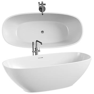 Modern Freestanding White Bathtub Design With Chrome Faucet And Smooth Surface 3d model