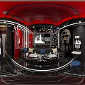 Luxurious KTV Interior Design With Black Leather Sofa And Red Ceiling Lights 3d model