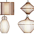 Various Designed Chandeliers With Bamboo And Metal Frames In Square Diamond Spherical Shapes