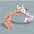 Two Red Spiral Stairs With Railings On Gray Background Structural Design 3d model