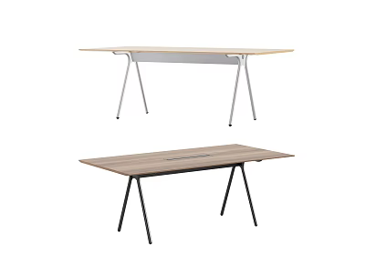 Modern Minimalist Office Desk With Wooden Tabletop And Metal Legs Design 3d model
