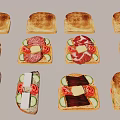 Assorted Toasted Bread and Sandwiches with Tomato Cucumber Cheese and Meat