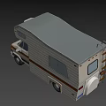 White Camper Van With Brown Stripes Windows And Roof Top Section