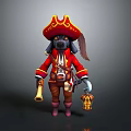 Pirate Dog Character Wearing Red Coat And Tricorn Hat With Lantern And Horn Accessories