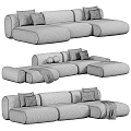 Plush Sectional Sofa in Neutral and Green Tones with Soft Cushions and Throw Blanket