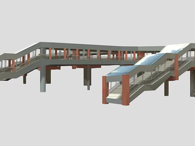 Modern Pedestrian Overpass Structure With Steel Frame Glass Canopy And Stairs 3d model