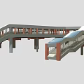 Modern Pedestrian Overpass Structure With Steel Frame Glass Canopy And Stairs