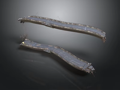 Industrial Curved Bridge Structures With Weathered Metal Surfaces And Stone Slabs 3d model
