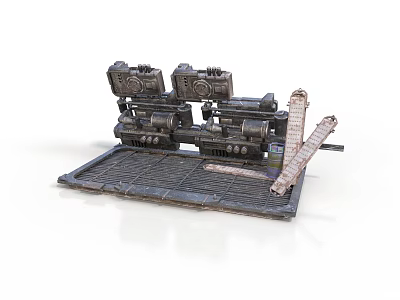 Large Industrial Mechanical Equipment On Metal Platform With Pipes And Tools 3d model